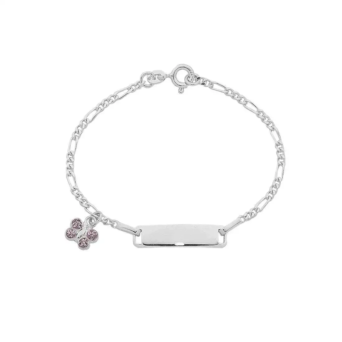 15cm Children's Sterling Silver ID Bracelet with Butterfly Charm