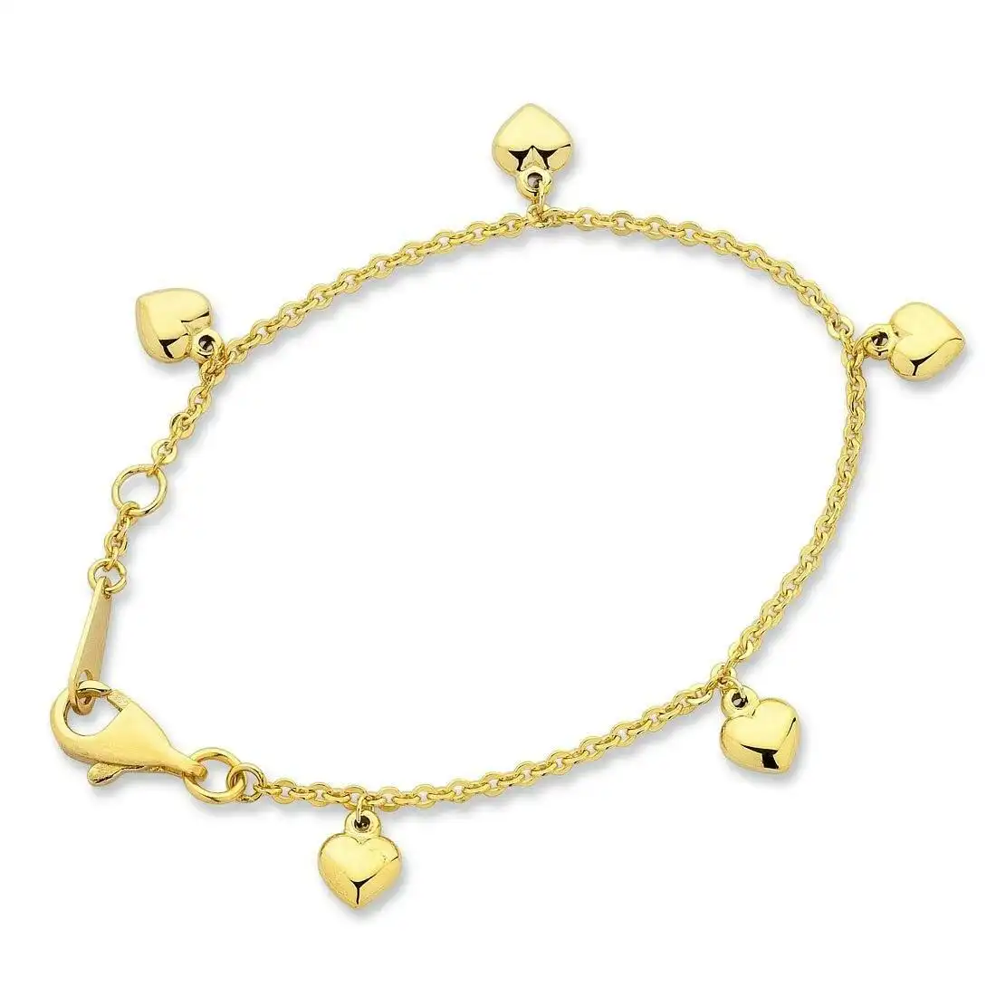 Children's 9ct Yellow Gold Silver Infused Heart Charm Bracelet