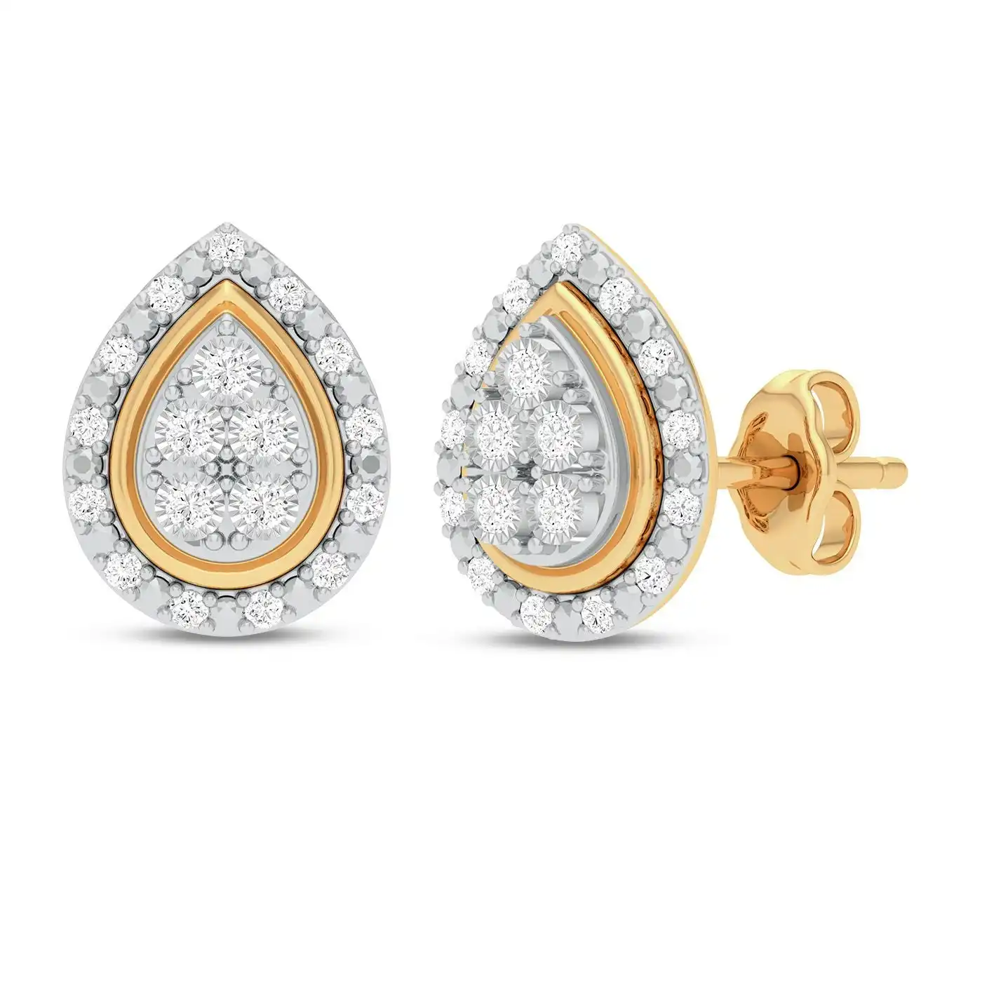 Pear Shape Halo Earrings with 0.15ct of Diamonds in 9ct Yellow Gold