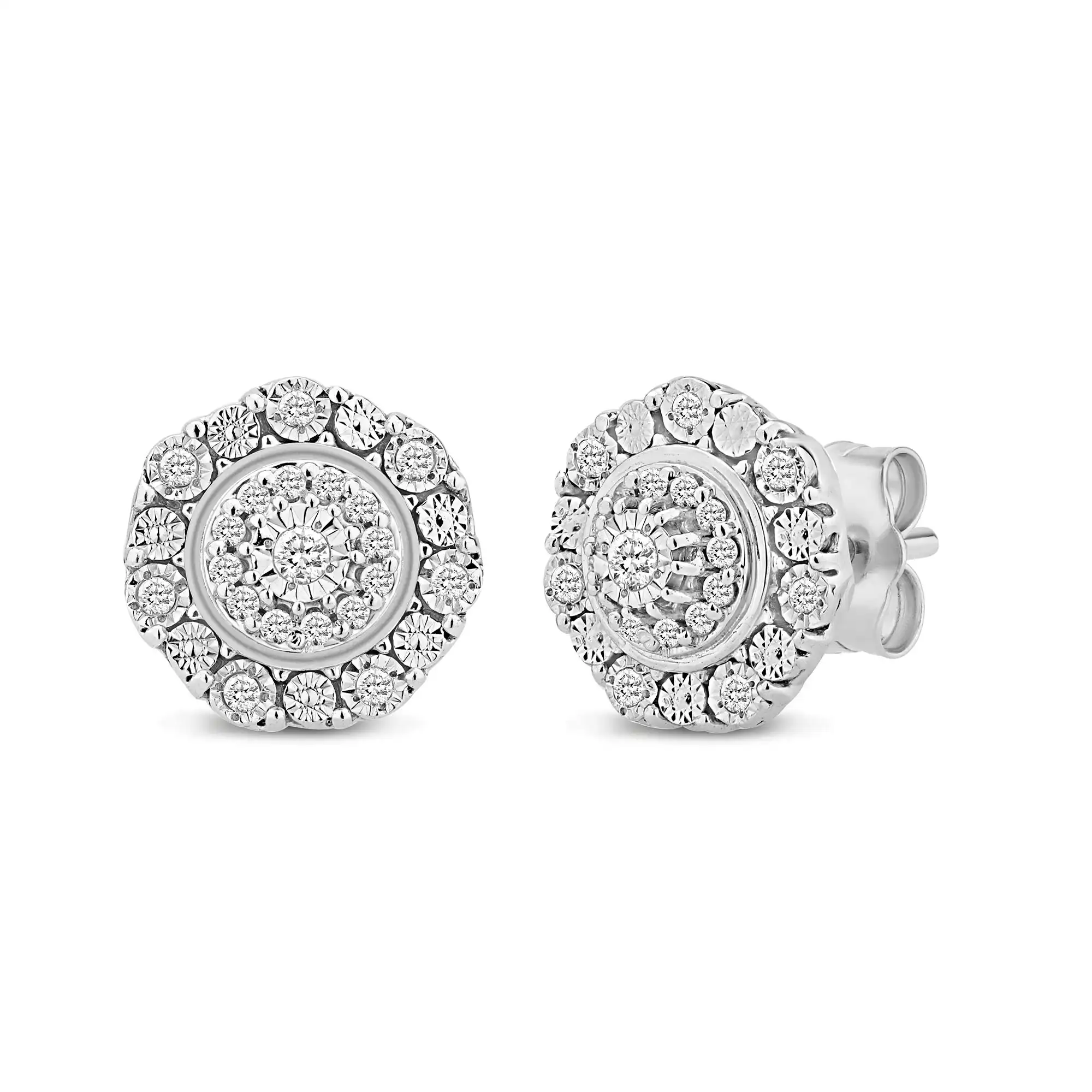 Miracle Halo Earrings with 0.15ct of Diamonds in Sterling Silver