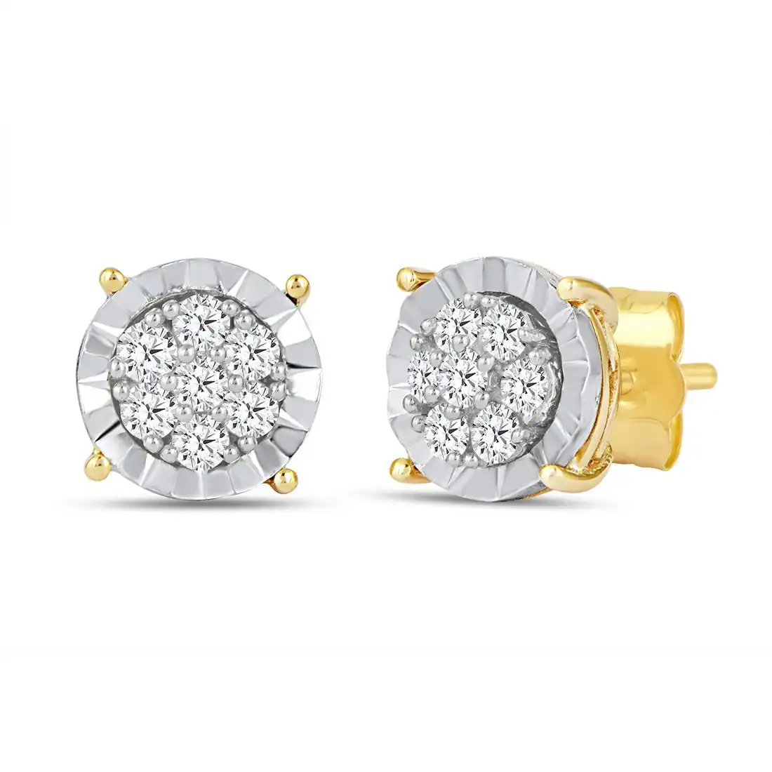 Tia Miracle Halo Compoite Earrings with 0.10ct of Diamonds in 9ct Yellow Gold