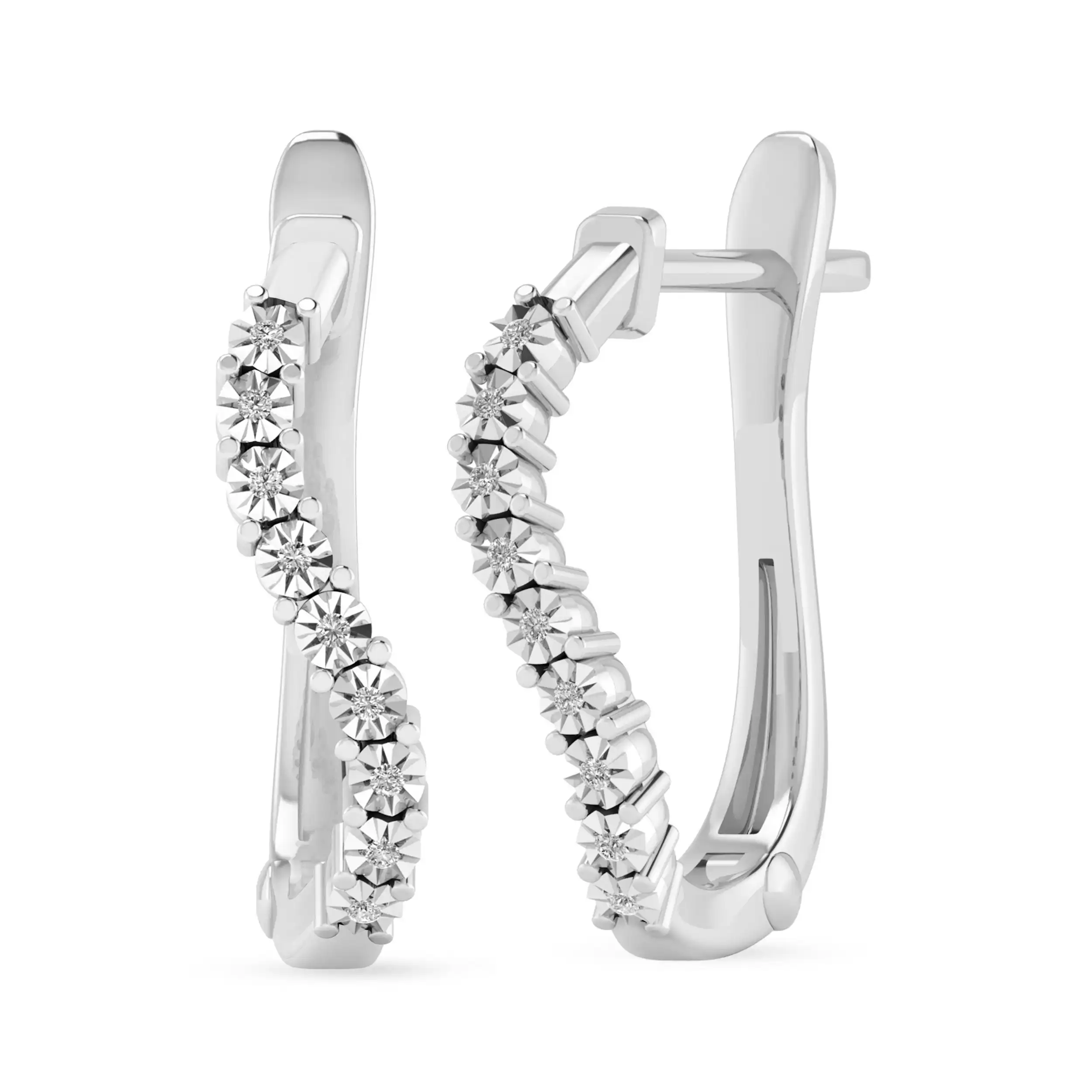 Diamond Curve Hoop Earrings in 9ct White Gold