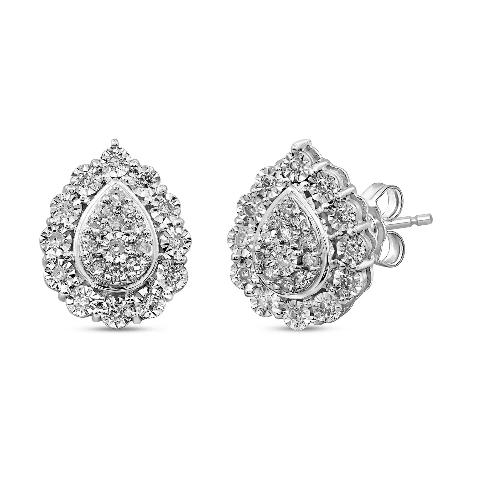 Pear Shape Composite Earrings with 0.15ct of Diamonds in Sterling Silver