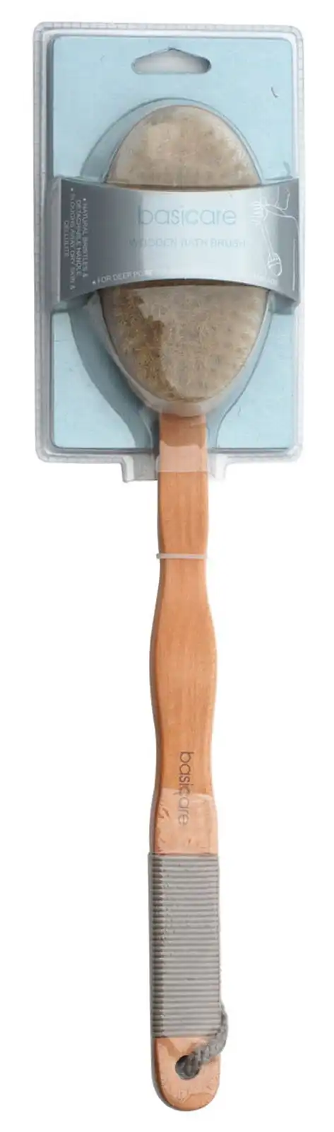 Basicare Wooden Bath Brush with Long Handle 41cm