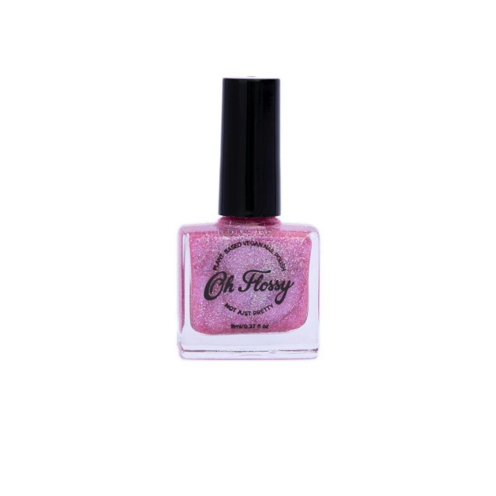 Oh Flossy Childrens Kids Joyful Pink Glitter Plant Based Nail Polish