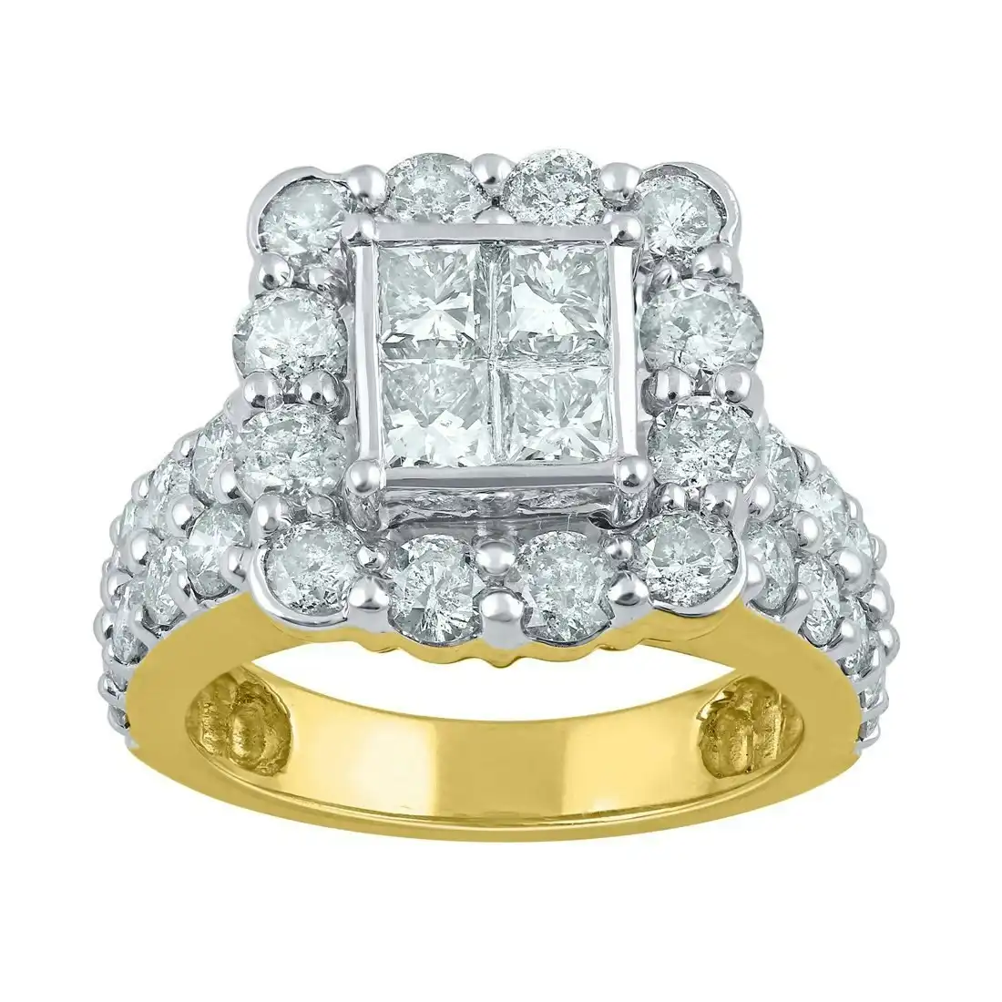 Facets of Love Invisible Princess Ring with 2.50ct of Diamonds in 18ct Yellow Gold