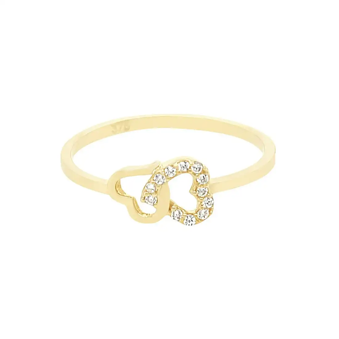9ct Yellow Gold Double Heart Ring with Cubic Zirconia