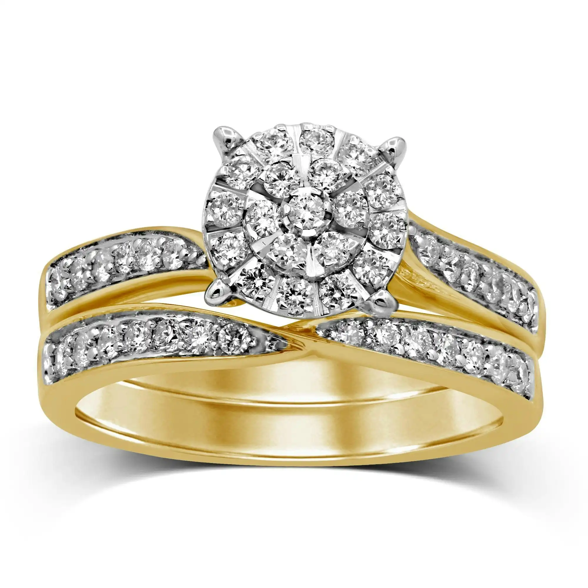 Brilliant Solitaire Look Two Ring Set with 1/2ct of Diamonds in 9ct Yellow Gold