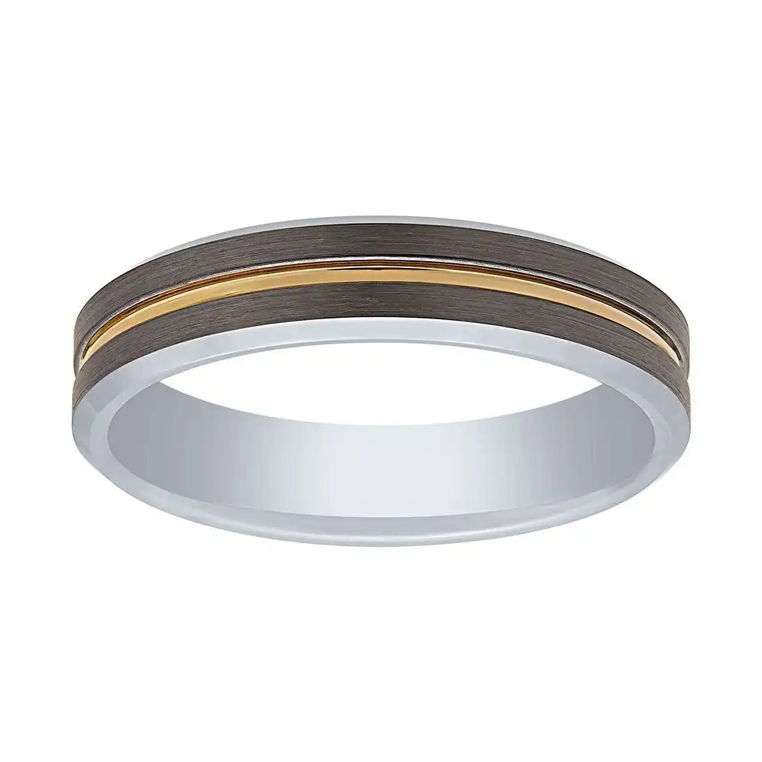Stanton Made for Men 5mm Tungsten Groove with Gold Plated Centre Stripe Ring 5mm