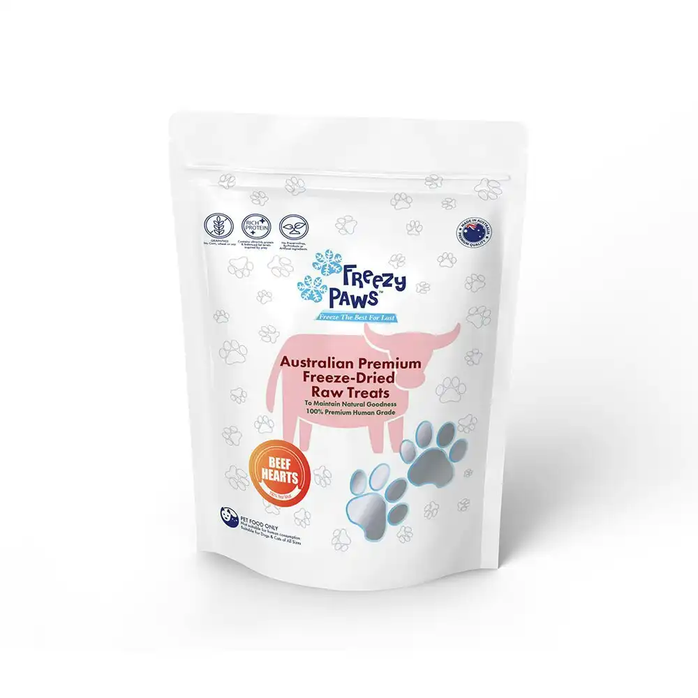 Freezy Paws 100g High Protein Pet Cat Dog Food Freeze Dried Beef Heart Raw Treat
