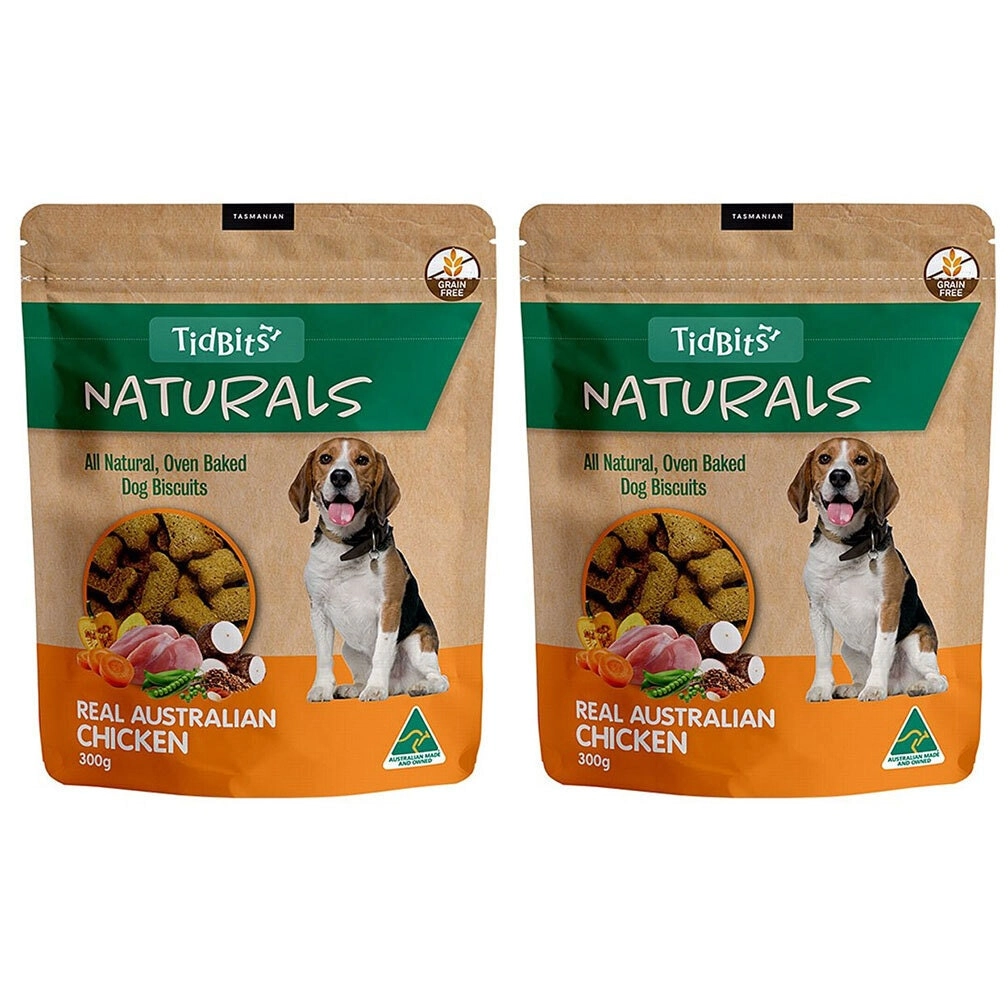 2x Tidbits 300g Naturals Dog/Pet Biscuits Treats Chews Chicken Healthy Omega-3