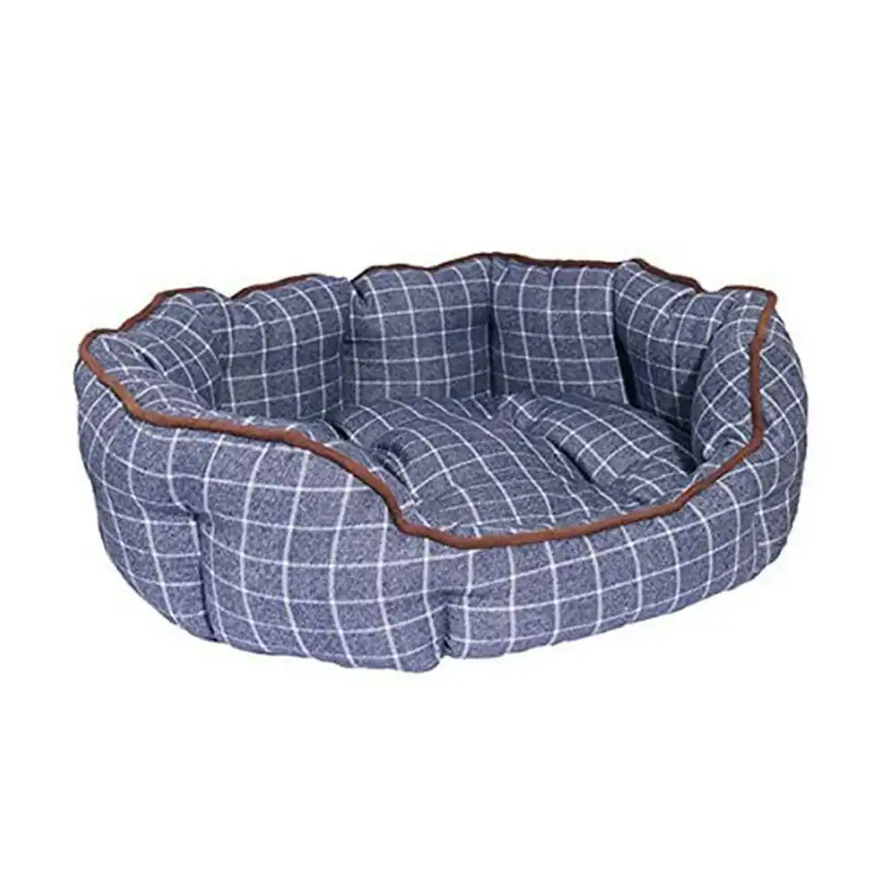 Rosewood 40 Winks Pet/Dog 63cm Bed Sleeper Marine Check Oval Sleeping Cushion