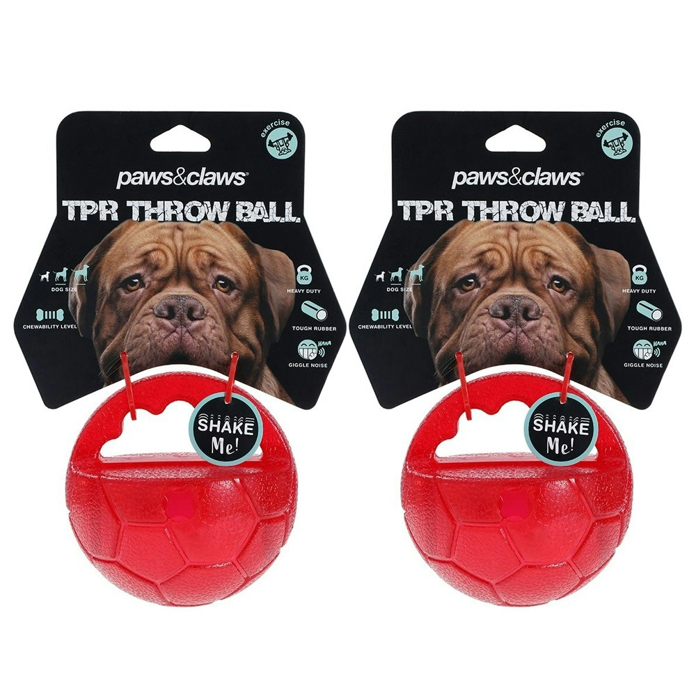 2x Paws & Claws Pet Dog 10cm TPR Rubber Giggle Throw Ball Training/Fetch Toy Red