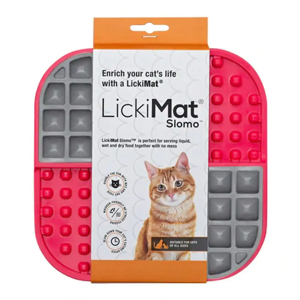 Lickimat Slomo Wet/Dry Food Slow Feeder Plate Pet Cat Tray Liquid BPA Free Red