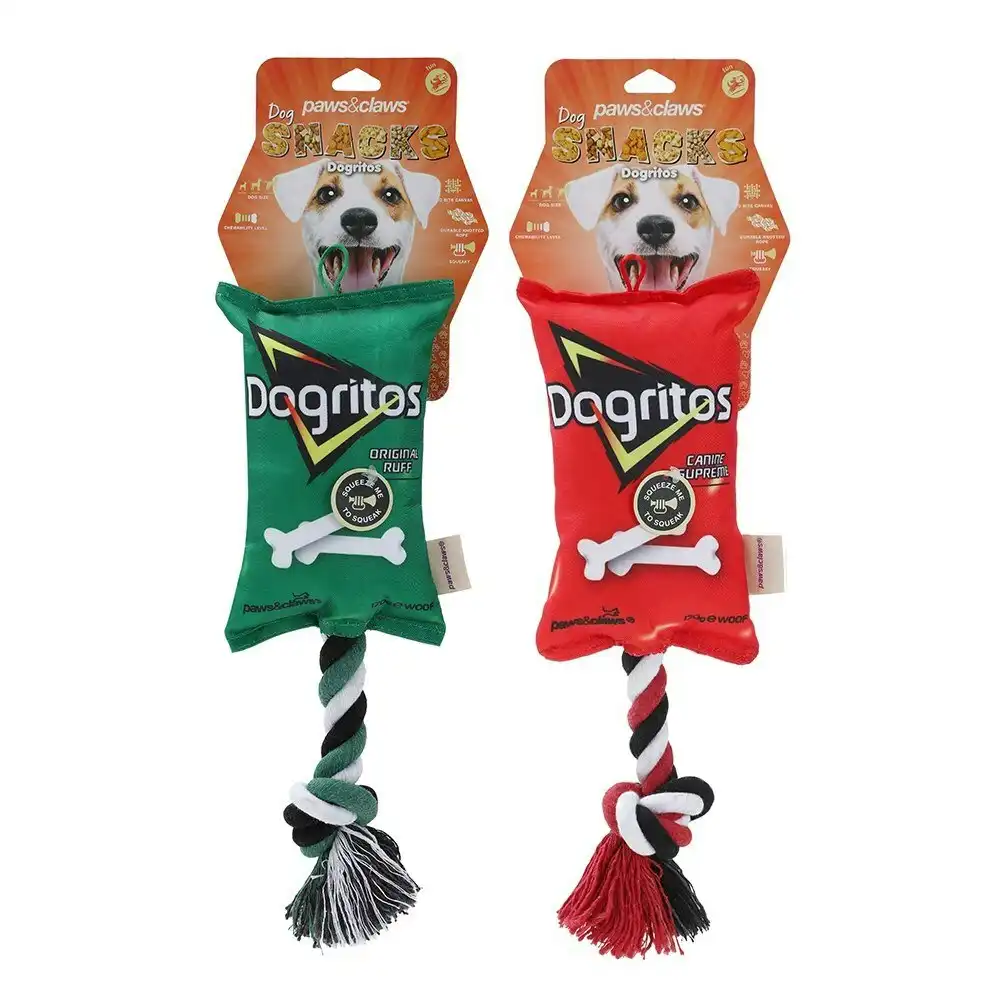 2x Paws & Claws 38cm Dogritos Snacks Oxford Tugger Pet Dog Toy w/ Rope Assorted