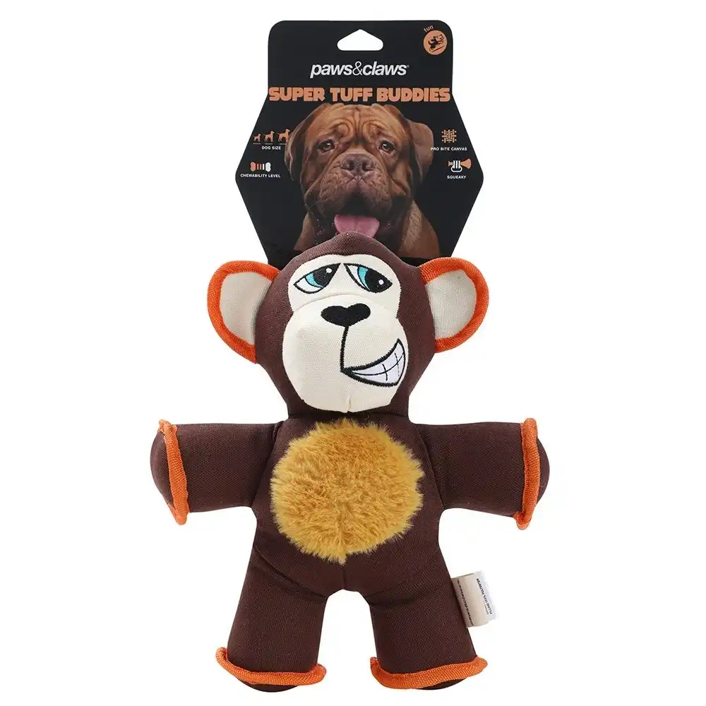 Paws & Claws 32cm Super Tuff Buddies Oxford Pet Playing Toy Monkey w/ Squeaker