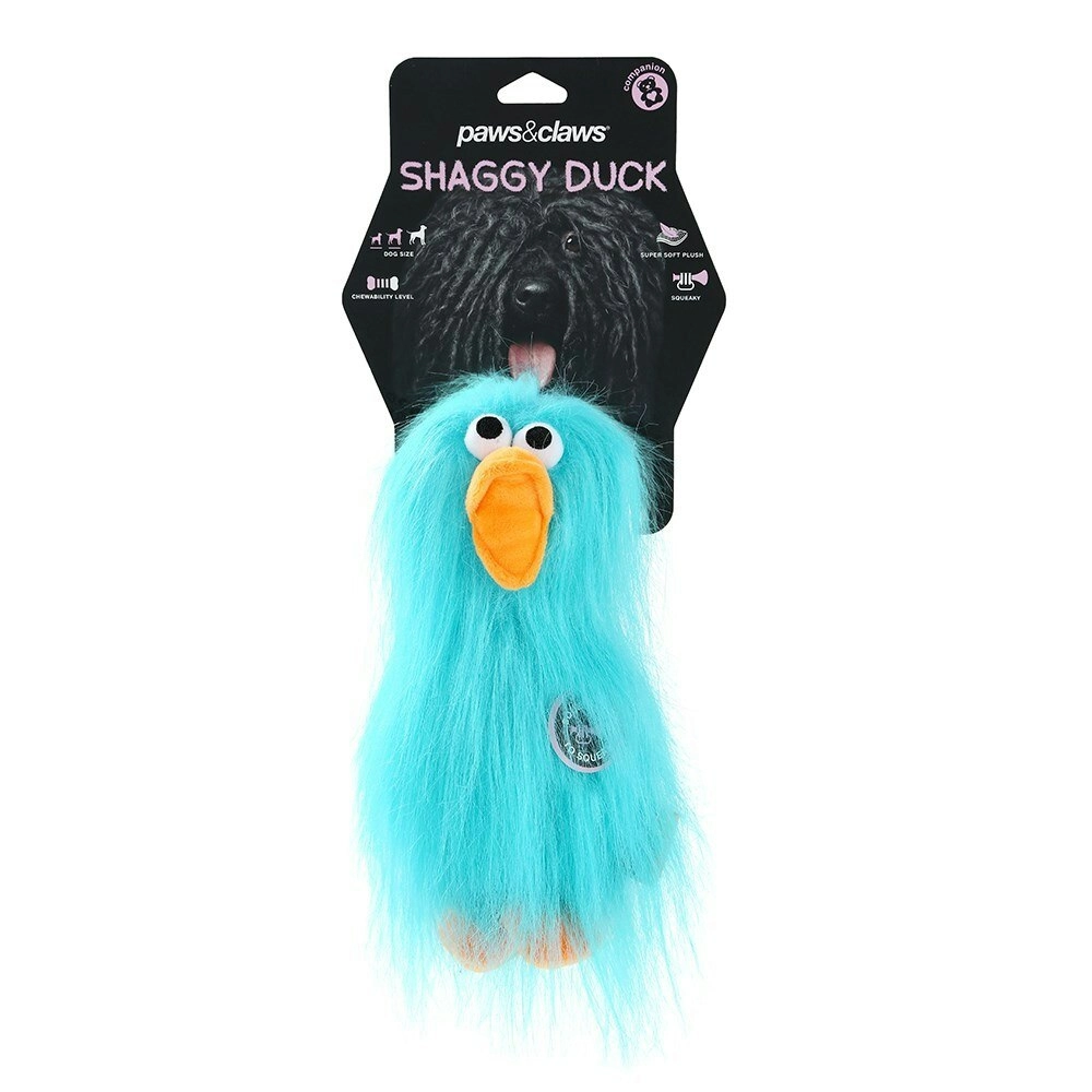 Paws & Claws 22cm Super Shaggy Duck Dog/Pet Soft Plush Squeker Stuffed Toys Aqua