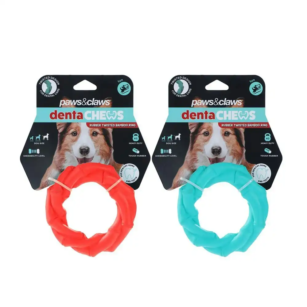 2x Paws And Claws 11x11x3.2cm Denta Chews Twisted Bamboo Ring Dog/Pet Toy Assort