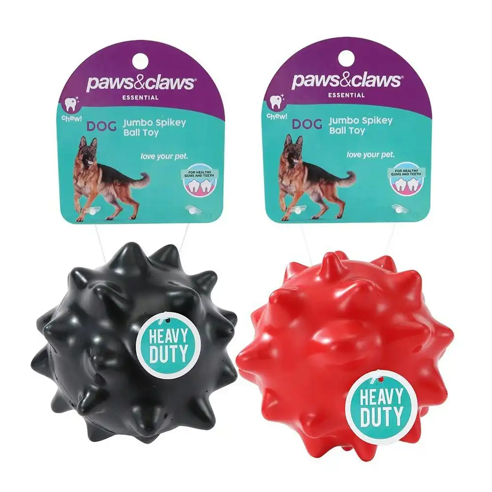 2x Paws & Claws 10cm Heavy Duty TPR Jumbo Spikey Ball Pet Play/Chew Toy Assorted