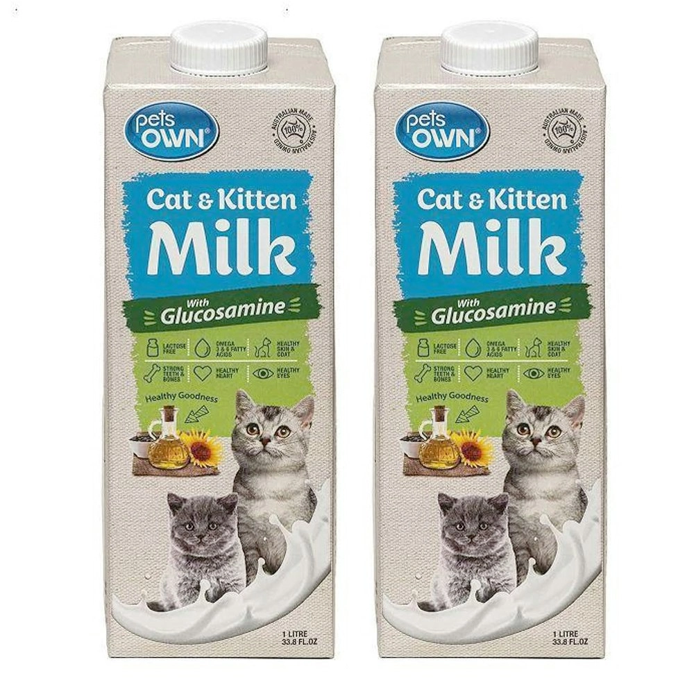 2x Pets Own Cat & Kitten Lactose Free Milk w/ Glucosamine Drinks Feeding/Food 1L