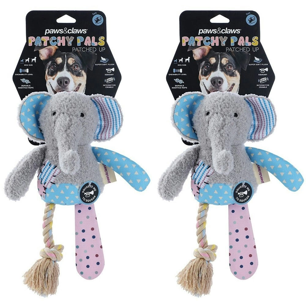 2PK Paws & Claws 32cm Patchy Pals Plush Rabbit Pet Dog/Cat Interactive Toy Rope