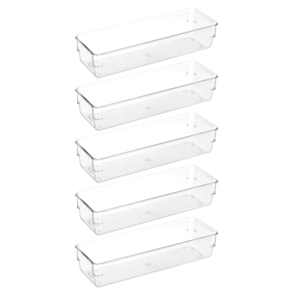 5x Boxsweden 24x8cm Crystal Plastic Storage Tray Home Kitchen Office Organiser