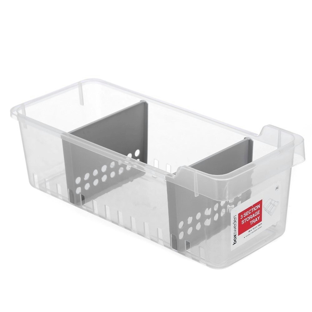 Boxsweden 40 x 16cm Plastic 3 Section Storage Tray w/Dividers Organiser Kitchen