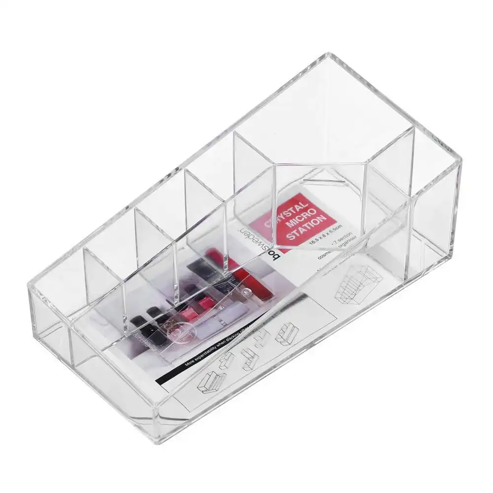 5PK Boxsweden Crystal 7 Section Micro Station Makeup/Cosmetics Organiser Clear