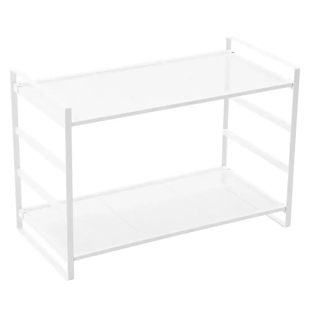 Boxsweden Mesh Wire 2 Tier 73cm Storage Holder Shelf Organiser Rack Stand White