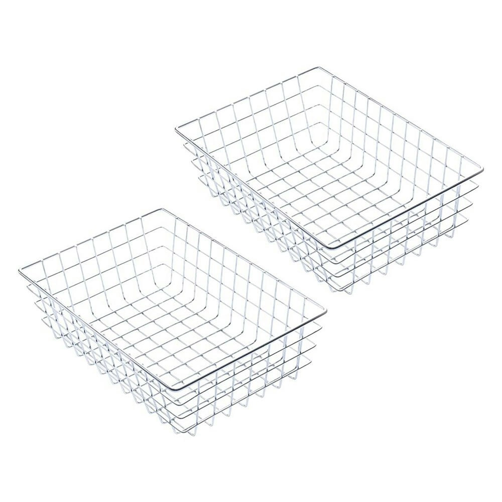 2x Sandleford 26cm Display Basket Steel Wire Storage Rectangle Organiser Chrome