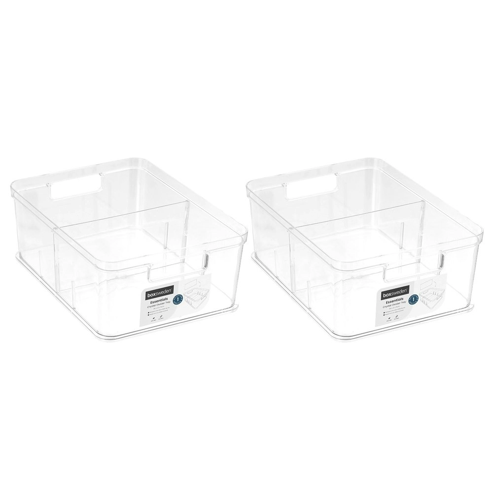 2x Boxsweden Crystal 28x21cm Storage Tray Organiser w/ Adjustable Divider Clear