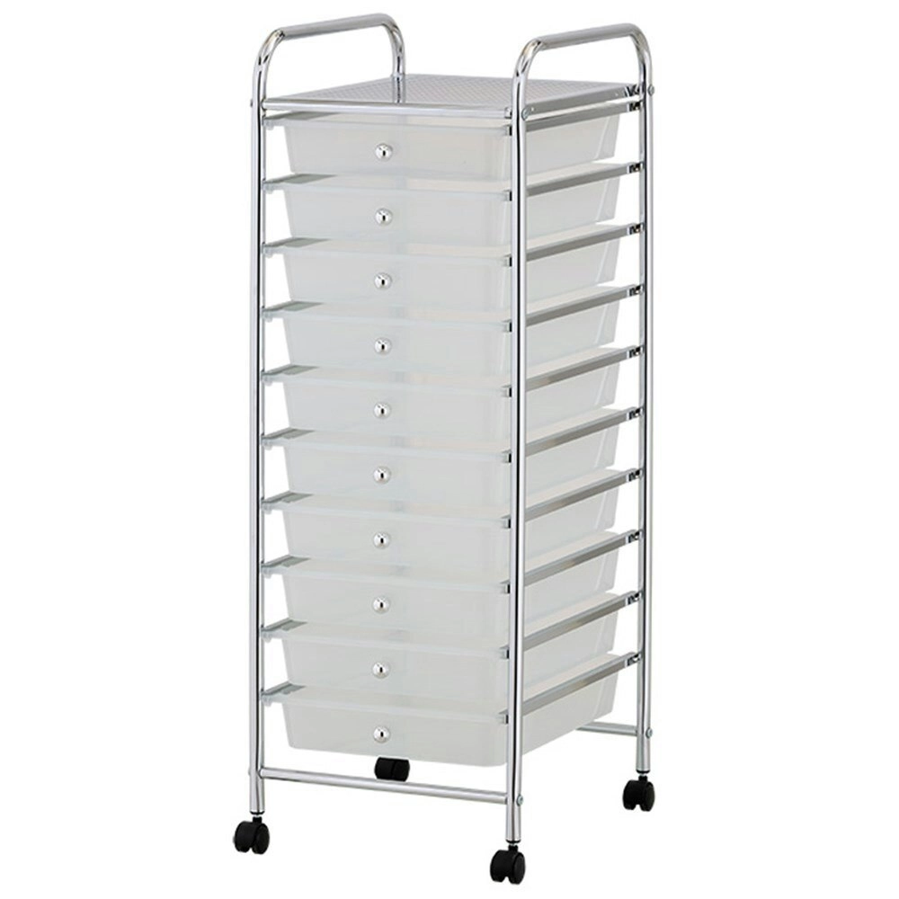 Boxsweden Metal Trolley 10 Drawer w/ Wheels 90cm Storage Rolling Holder Clear