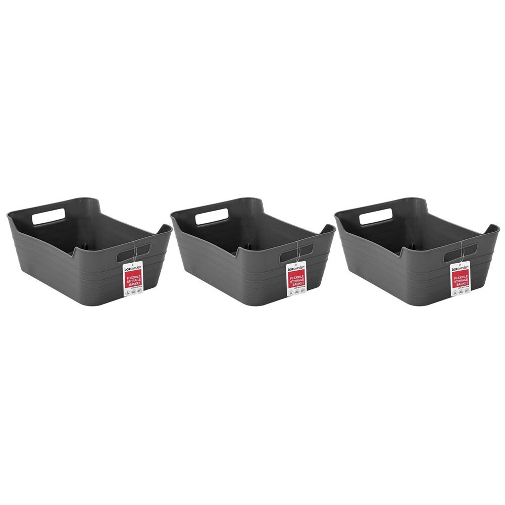 3x Boxsweden 28cm Flexible Storage Basket Container Organiser w/Handles Sml Asst