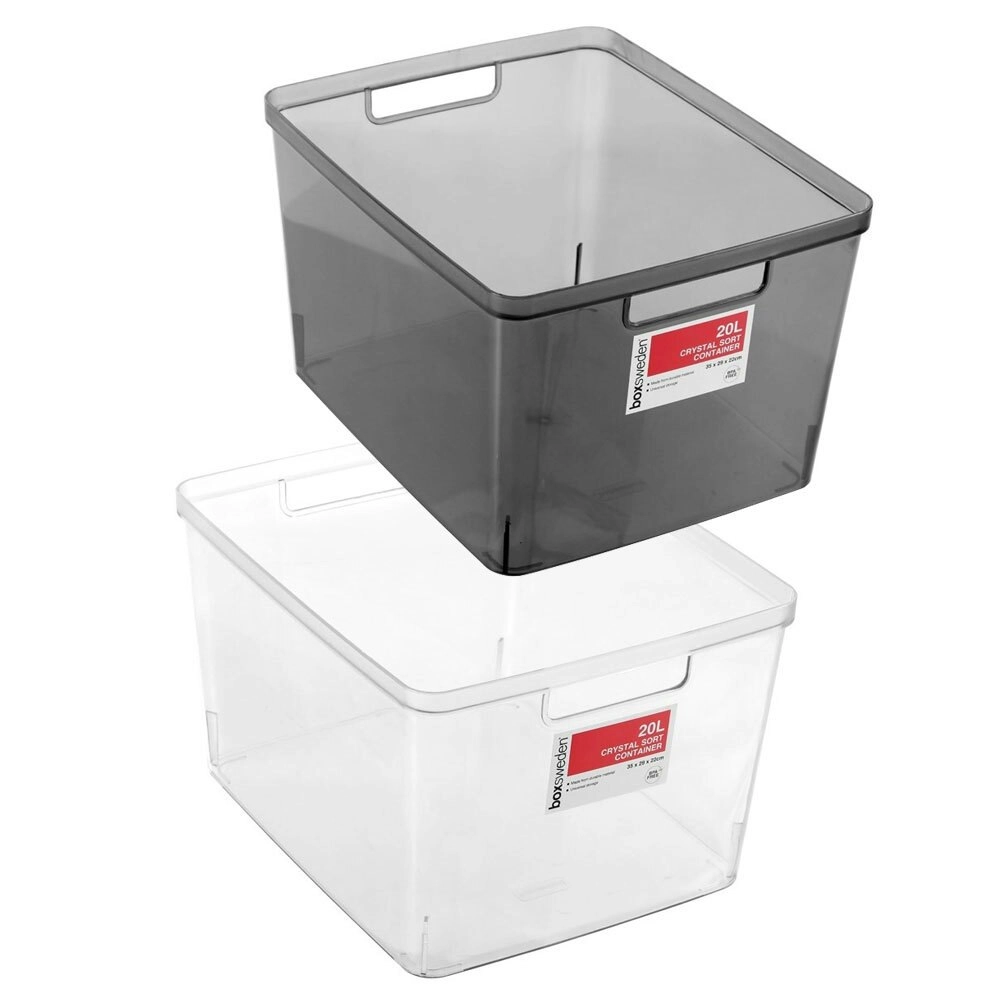 2x Boxsweden Crystal 20L Sort Container 35cm w/ Handle Storage Organiser Assort