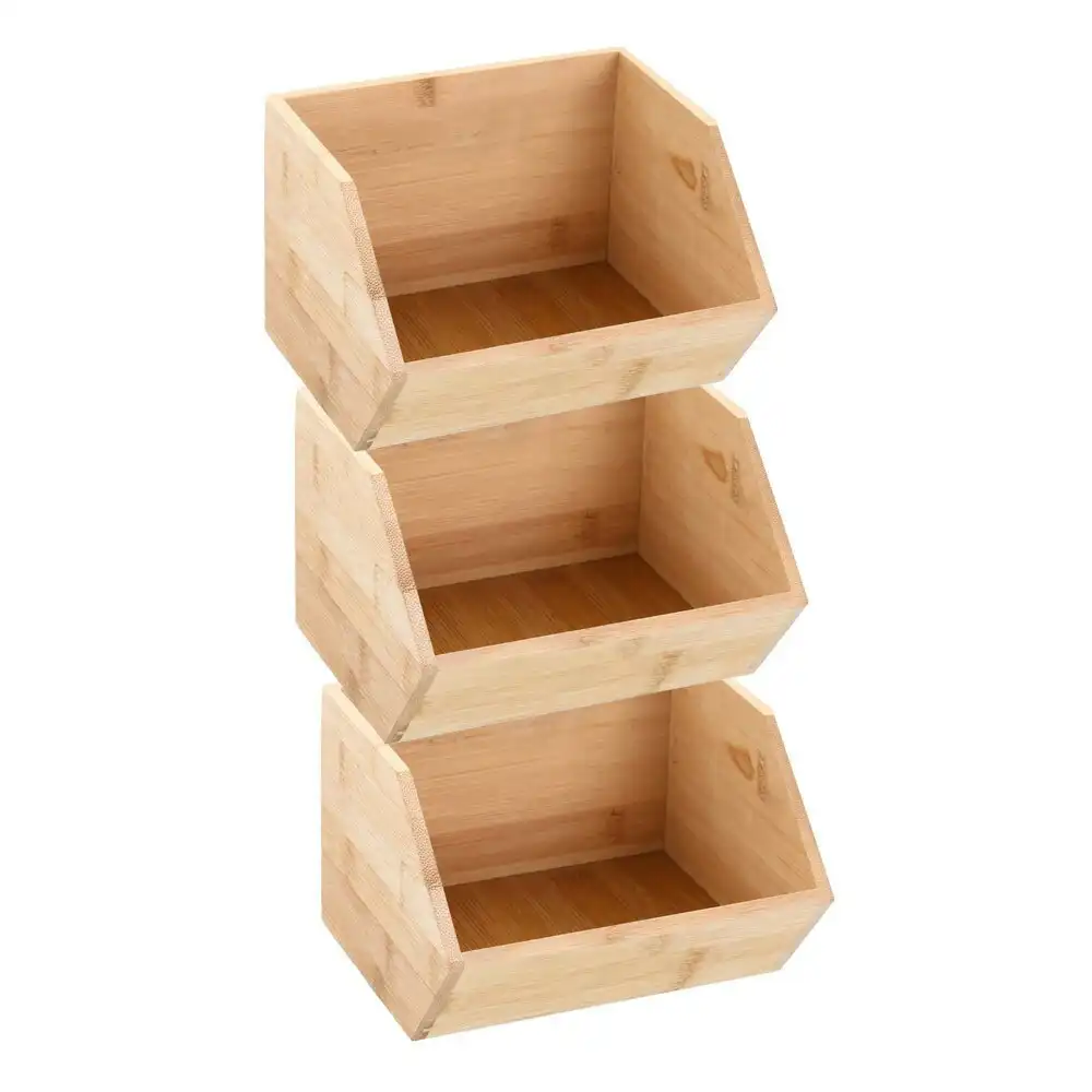 3PK Boxsweden Bamboo Wood Stackable Cube 17.5x15.5cm Storage Organiser Holder