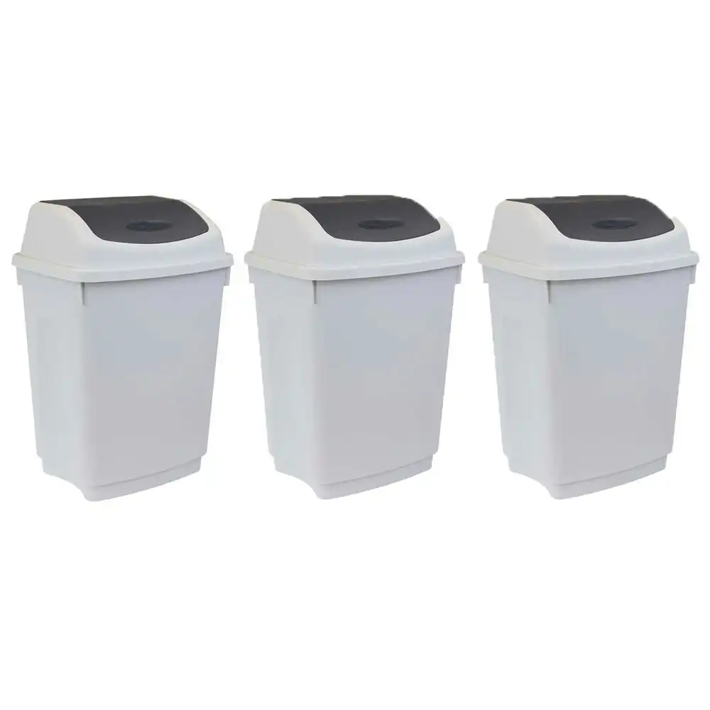 3x Boxsweden Trash Bin 12L w/ Swing Lid Rubbish & Garbage Can Waste Basket WHT