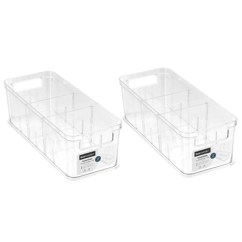 2x Boxsweden Crystal 35x14cm Storage Tray Organiser w/Adjustable Dividers Clear