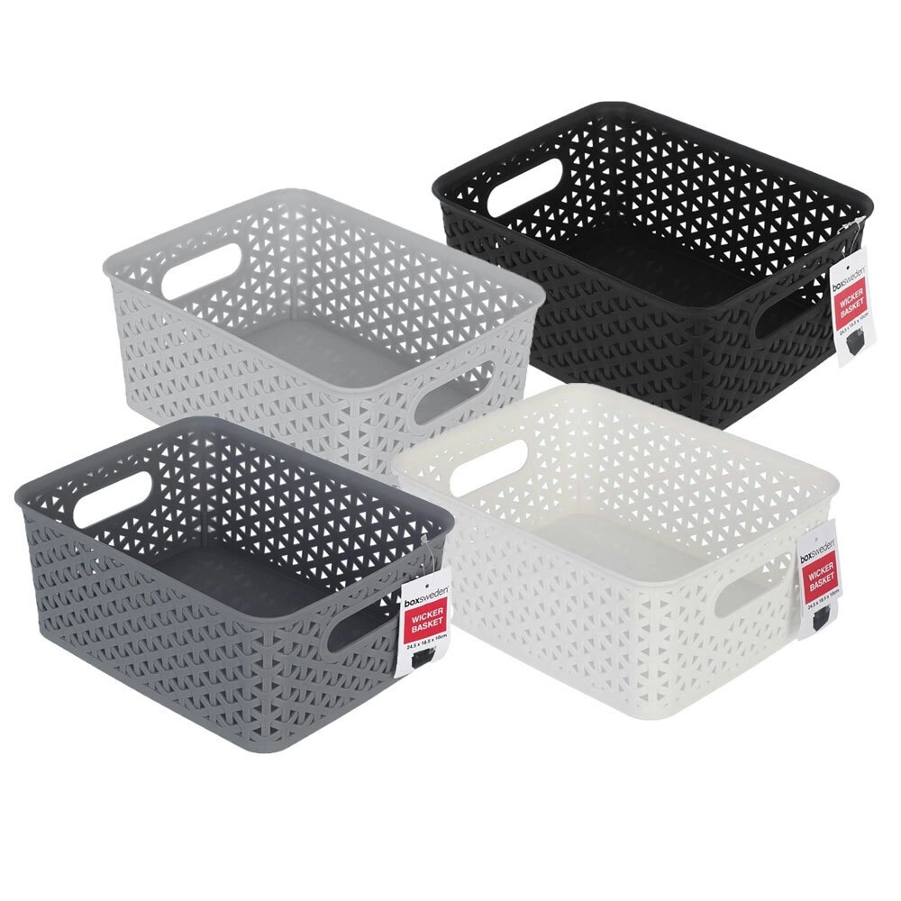 4x Boxsweden Organiser Basket Wicker Design 24.5cm Storage Box Containers Asst.