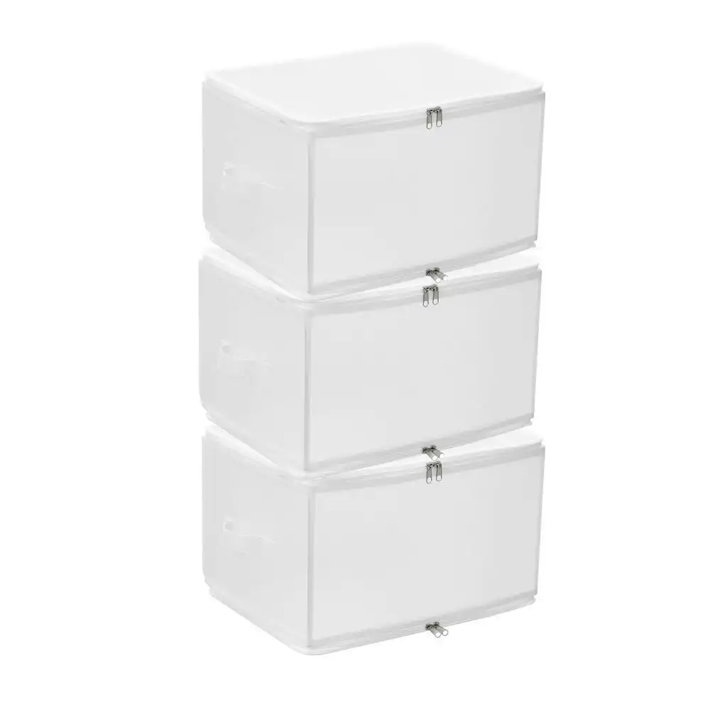 3x Boxsweden 30L Foldaway Storage 40cm Foldable Container Organiser Holder WHT