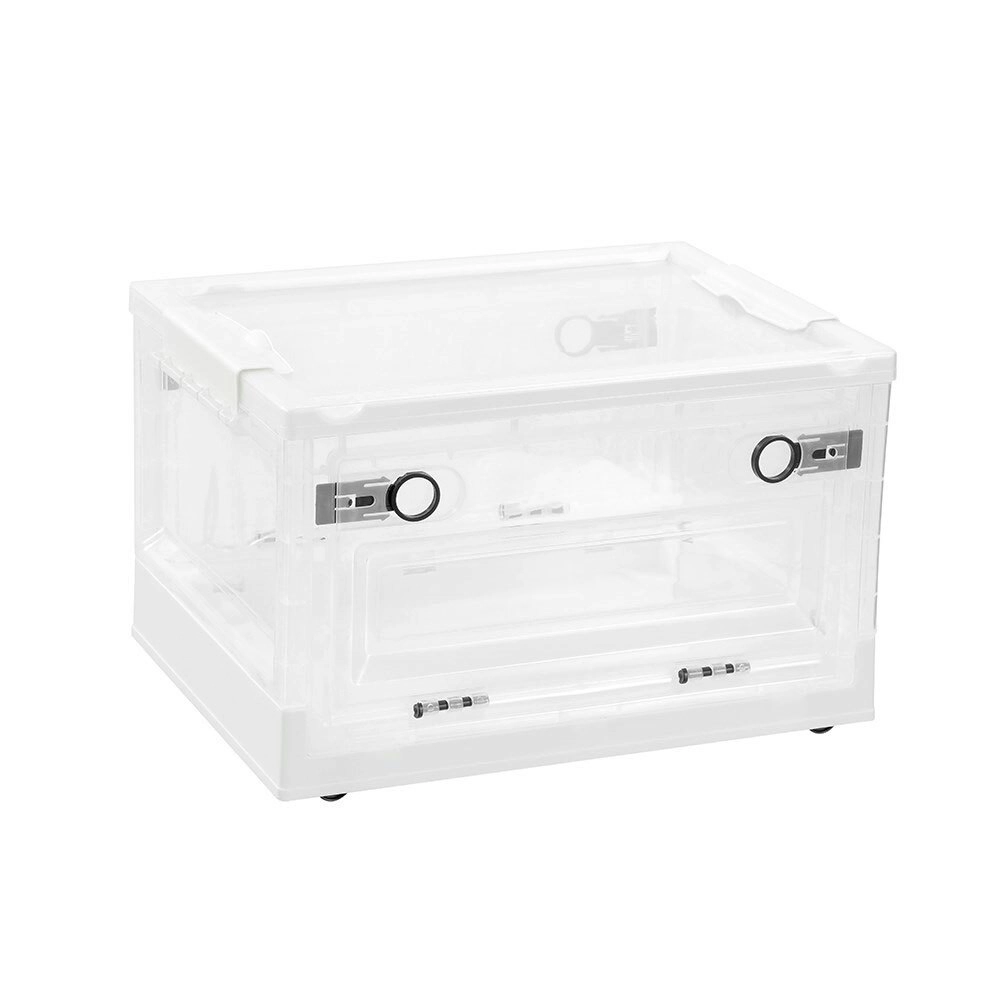 Boxsweden 39cm Foldaway Stackable Storage Box Container Clear 18.5L w/Wheels