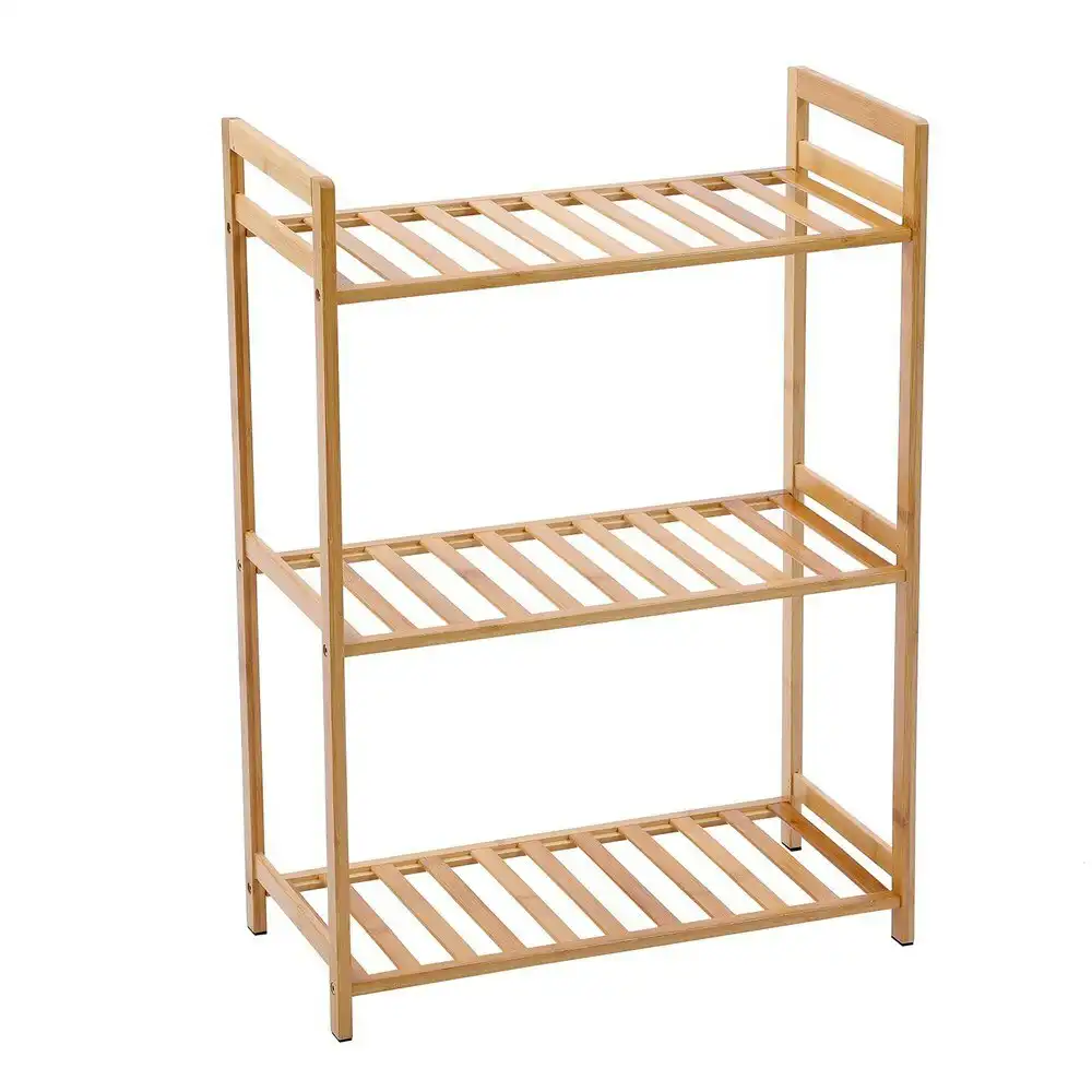 Boxsweden 51.5x71cm 3-Tier Wooden Bamboo Storage Shelf Organiser Rack Stand