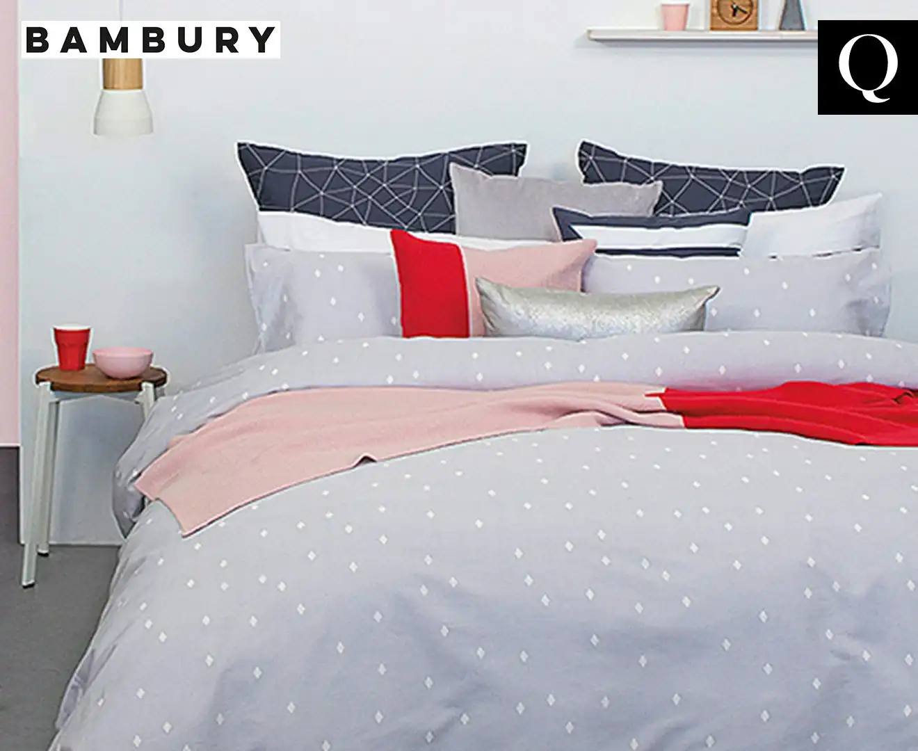 Bambury Aster 100% Cotton Queen Bed Doona Quilt Cover Set w/Pillow Case Grey