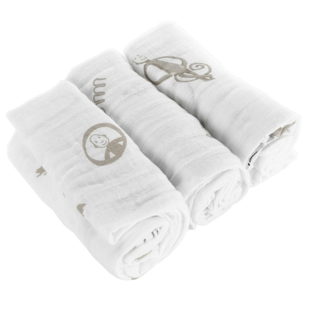 3PK Matchstick Monkey 70cm Organic Cotton Muslin Baby/Infant Child Blanket Grey