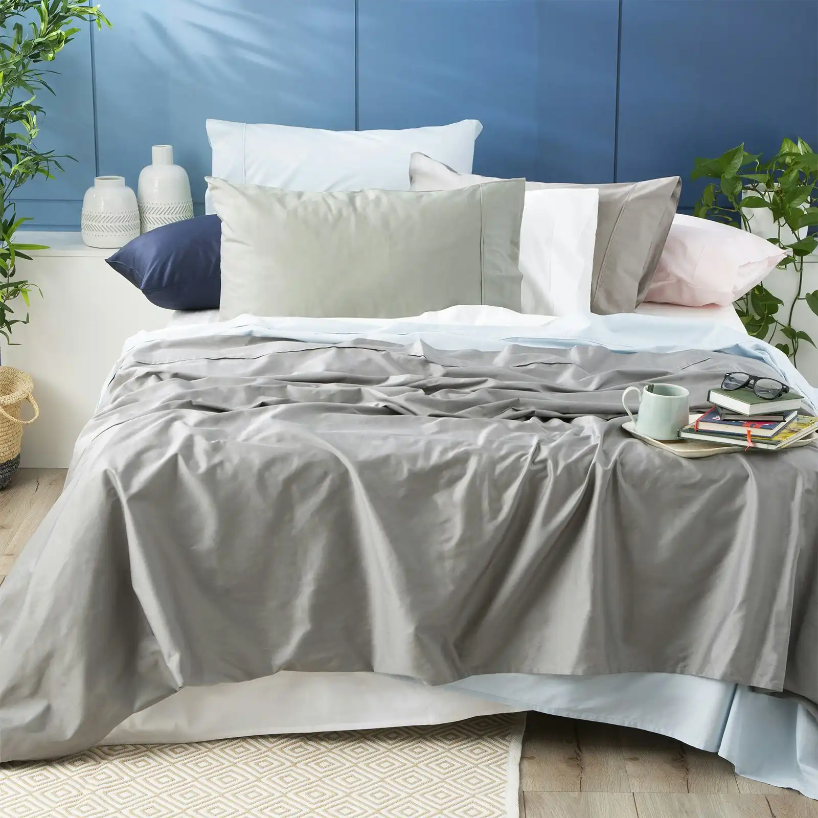 Park Avenue Single Bed Sheet/Pillowcases Set 500TC Bamboo Cotton Bedding Dove