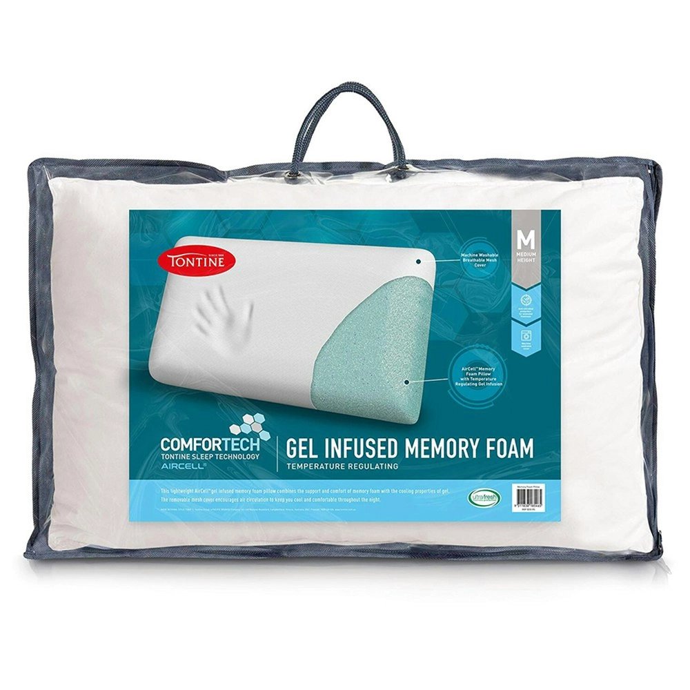 Tontine 58x38cm Comfortech Gel Infused Memory Foam Pillow Medium Height White