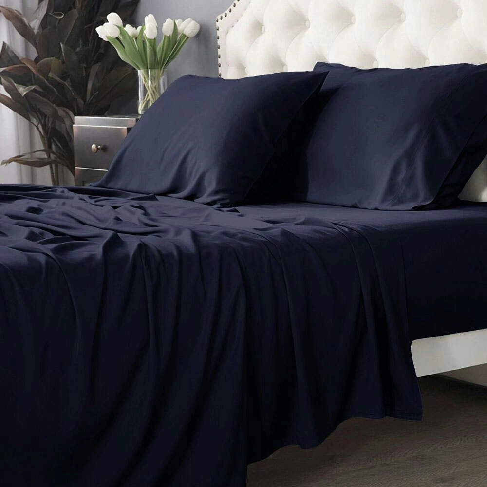 Park Avenue Split King Bed Bamboo Cotton Sheet Set w/Pillowcases 500TC Indigo