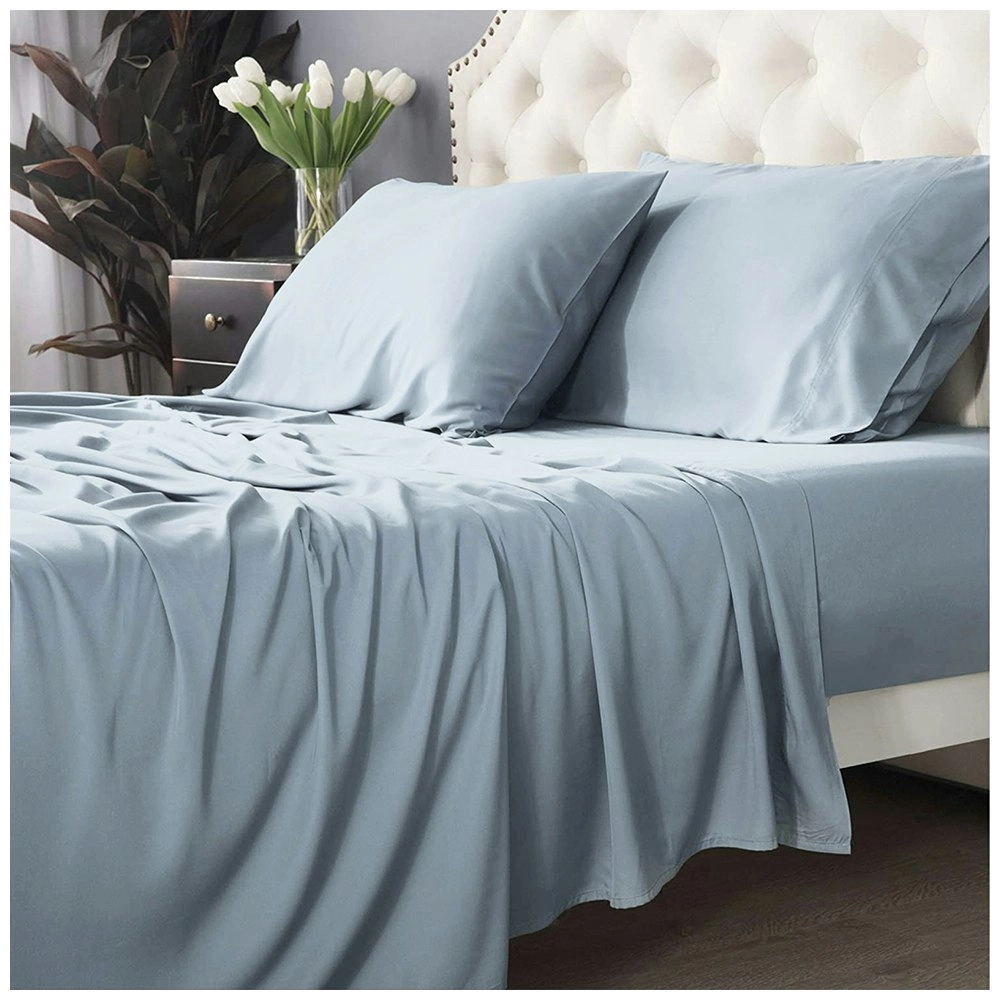 Park Avenue Long Single Fitted Sheet/Pillowcases Set 500TC Bamboo Cotton Mid BLU