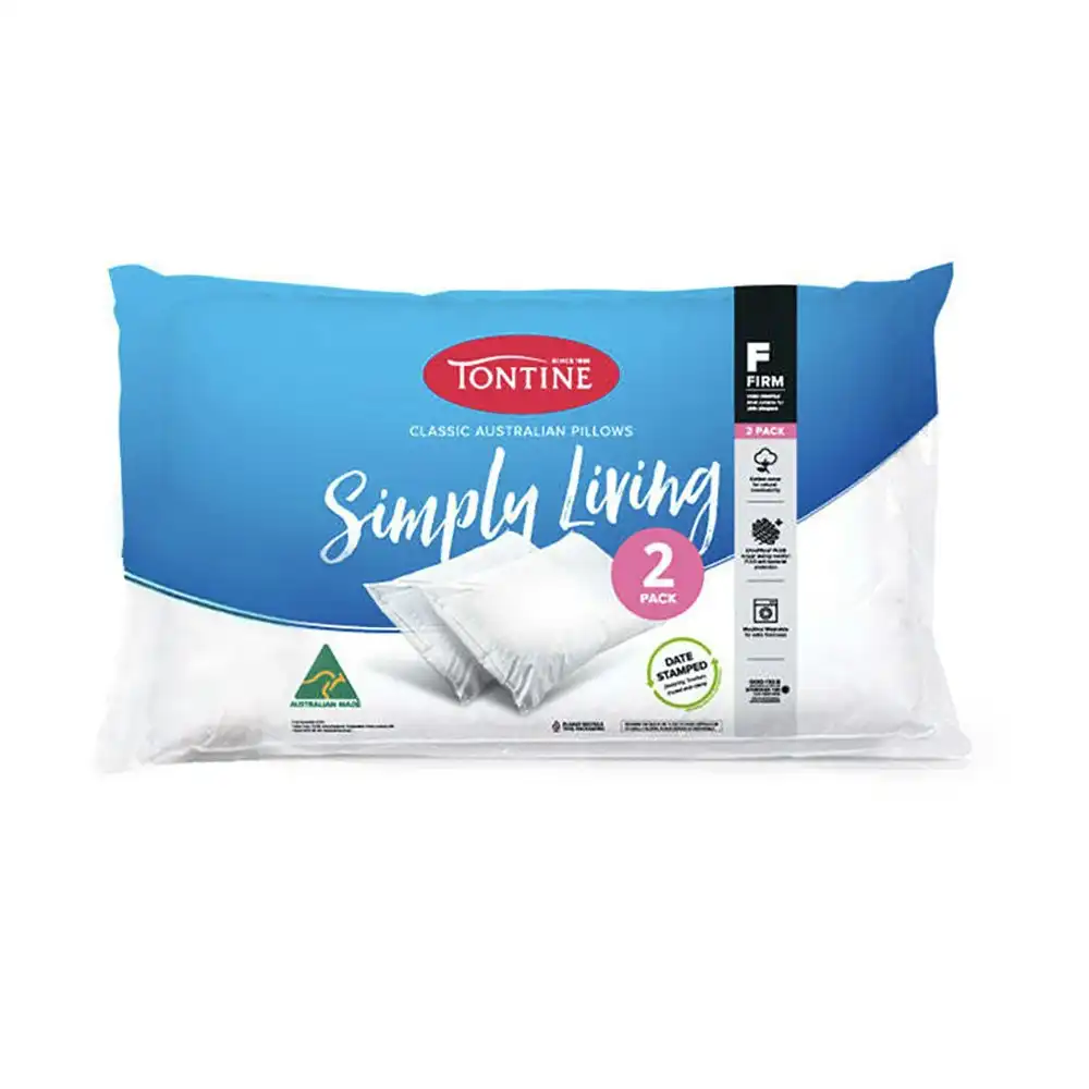 2pc Tontine 46x72cm Simply Living Firm High Profile Cotton Pillows Home Bedding