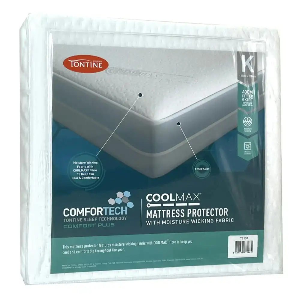 Tontine 183x208cm Comfortech Coolmax King Bed Cotton Mattress Protector White