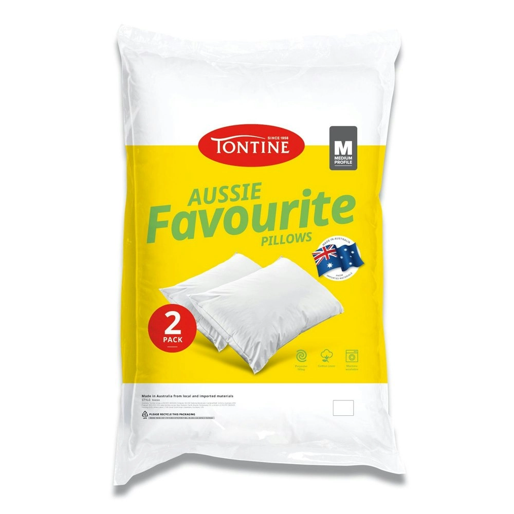 2pc Tontine 46x72cm Aussie Favourite Pillow Medium Profile Home Bedding